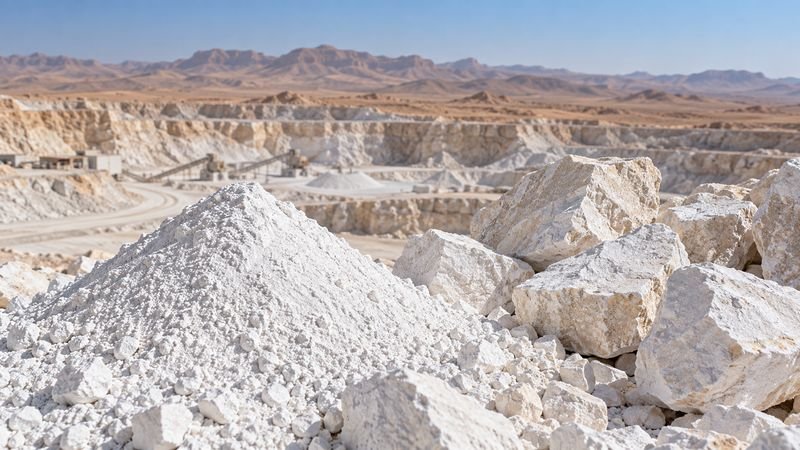 التعدين والمعادن: صورة محجر وخامات معدنية وكربونات الكالسيوم.
